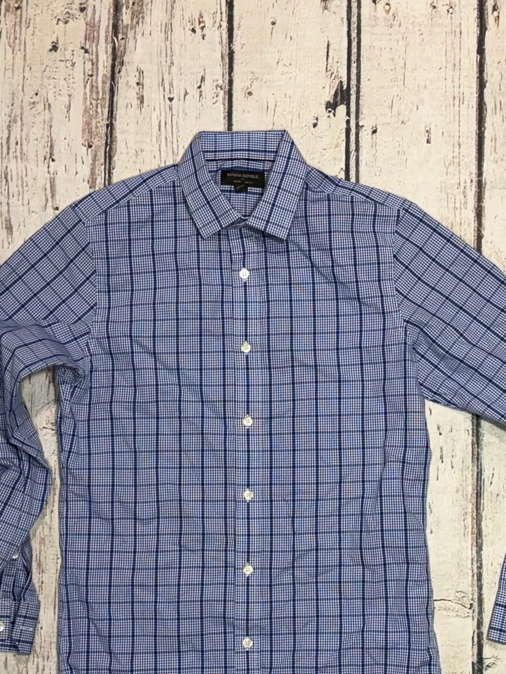 Banana Republic Slim Fit Check Blue Button Down Men's Shirt